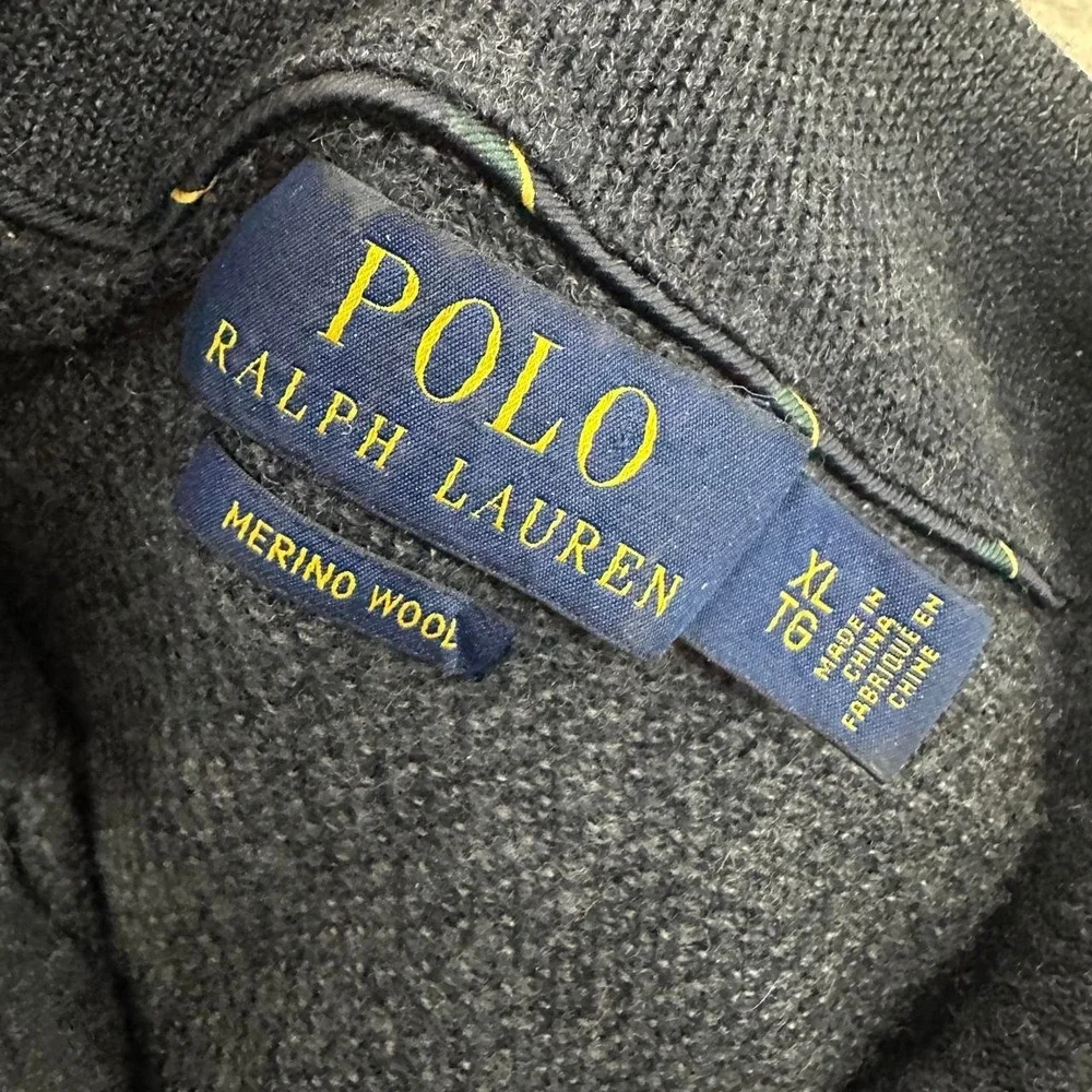 Polo Ralph Lauren Gray Merino Wool Knit Quarter Zip Sweater *small flaw* Size XL